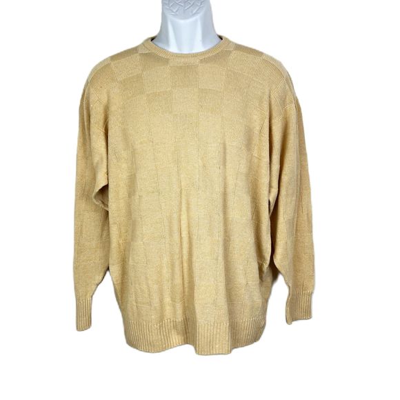 Clan Douglas Sweater Men Large Linen Silk Blend Yellow Check Scotland Pullover - Picture 1 of 15